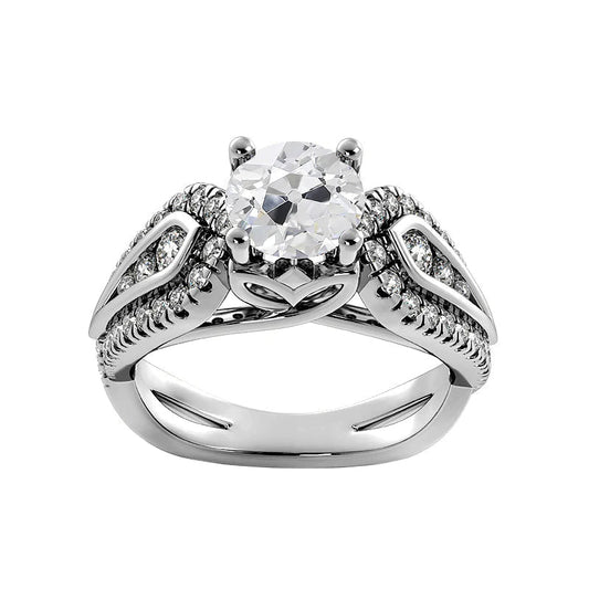 Women's Wedding Ring Round Real Old Mine Cut Diamonds 3.75 Carats Prong Set