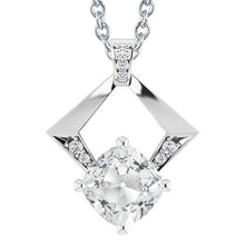 Women's White Gold Genuine Diamond Pendant Cushion Old Cut 6 Carats 14K