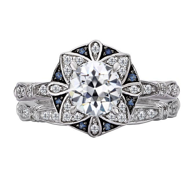 Cornflower Blue Sapphire Halo Ring 2-ct 14K White Gold – main view