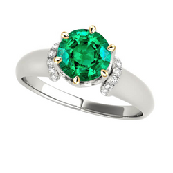 Fine Emerald Gemstone Ring – Pavé 2 ct 14K Two Tone Gold