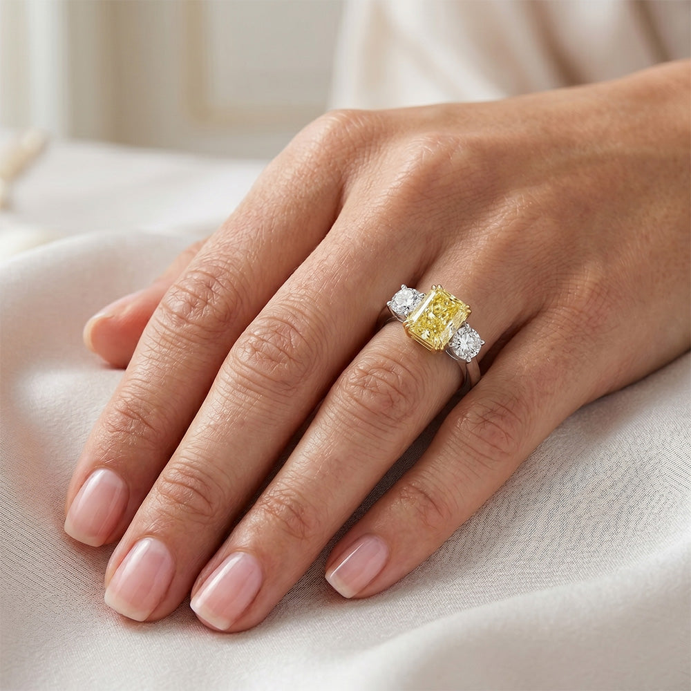 Yellow Canary Diamond VVS 3-Stone Ring 2 ct in 14K Two Tone Gold