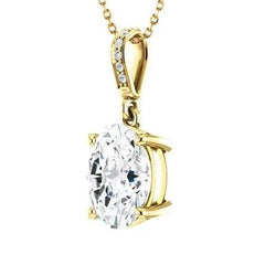 Yellow Gold 14K 3.25 Carats Genuine Sparkling Diamonds Pendant Necklace