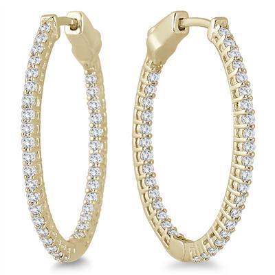 Yellow Gold 14K 3.50 Carats Sparkling Real Diamonds Ladies Hoop Earrings