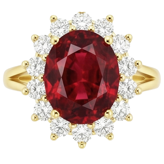 Yellow Gold 14K 4.70 Carats Prong Set Ruby With Natural Earth Mined Diamonds Ring New