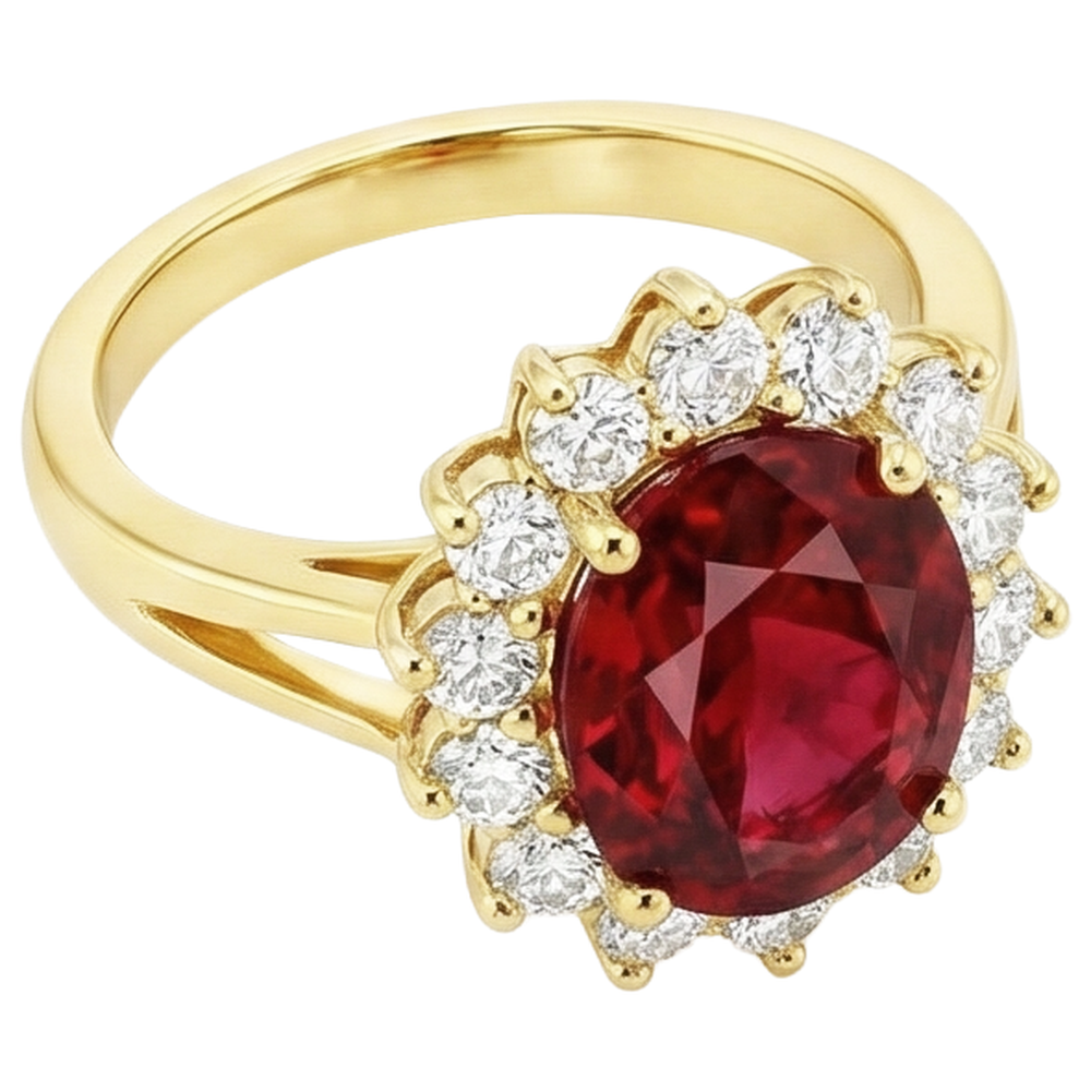 Yellow Gold 14K 4.70 Carats Prong Set Ruby With Natural Earth Mined Diamonds Ring New