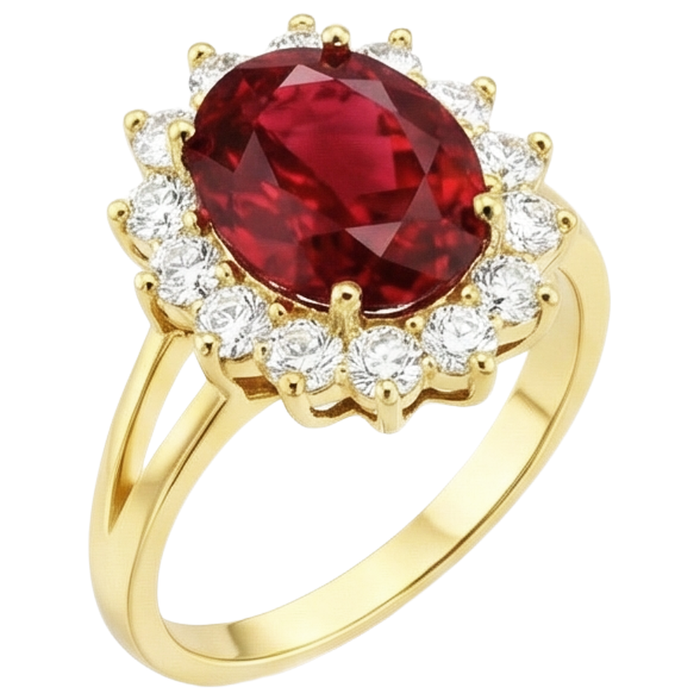 Yellow Gold 14K 4.70 Carats Prong Set Ruby With Natural Earth Mined Diamonds Ring New