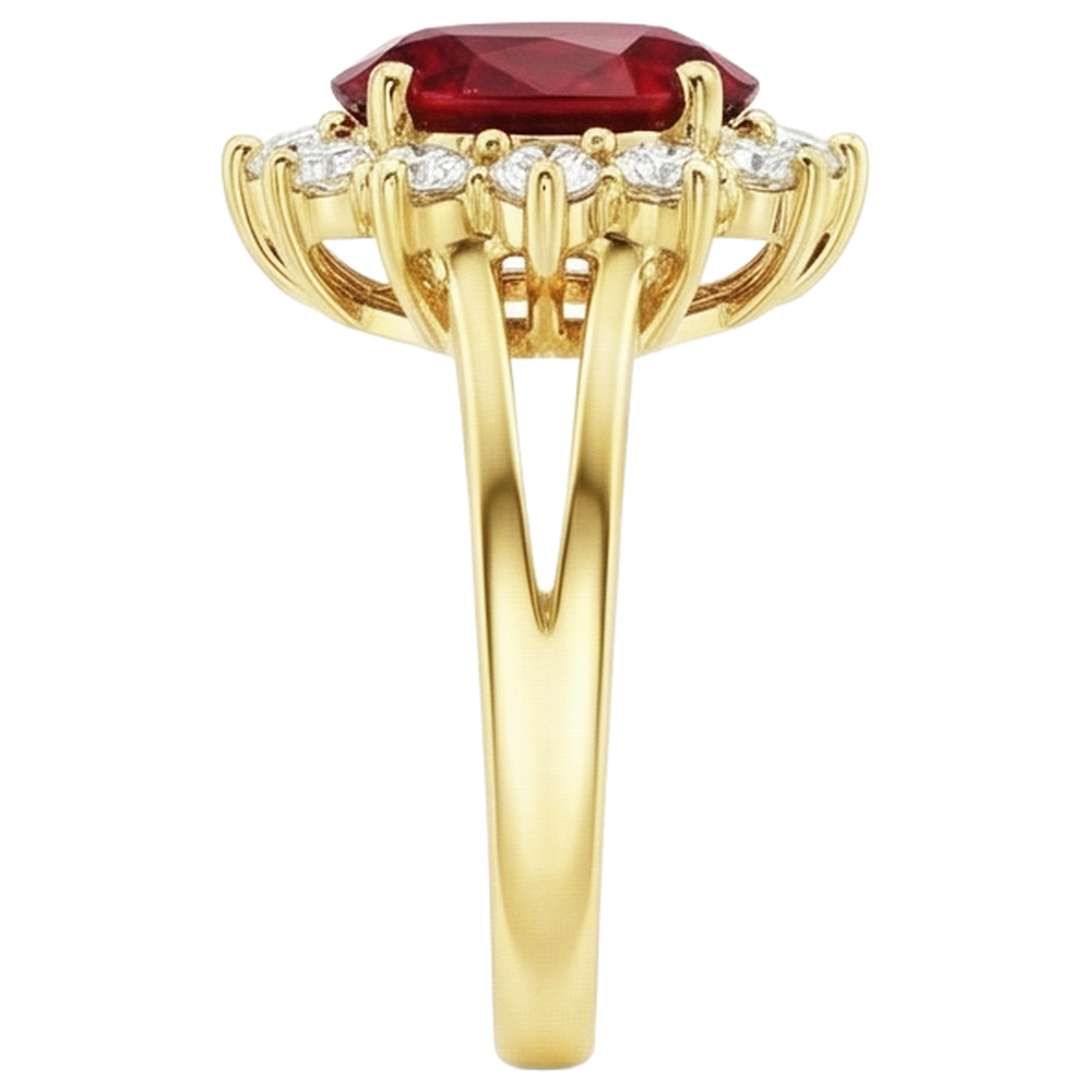 Yellow Gold 14K 4.70 Carats Prong Set Ruby With Natural Earth Mined Diamonds Ring New