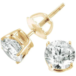 Yellow Gold 14K 5.80 Carats Round Cut Real Diamonds Lady Studs Earrings