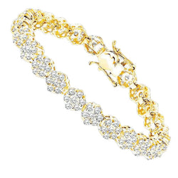 Yellow Gold 14K 6 Ct Round Real Diamond Cluster Tennis Bracelet Jewelry