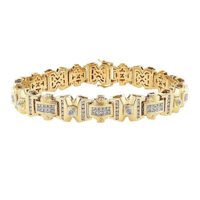 Yellow Gold 14K 8 Carats Real Diamonds Men's Bracelet