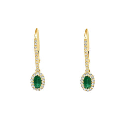 Yellow Gold 14K Green Emerald And Diamonds 6 Carats Dangle Earrings
