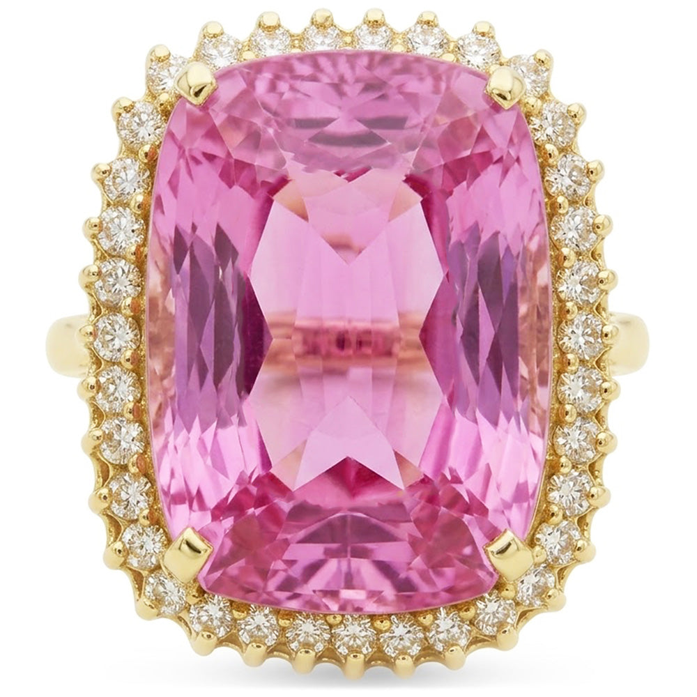 Yellow Gold 14K Pink Kunzite 44.35 Ct Natural Earth Mined Diamond Gemstone Ring Jewellery