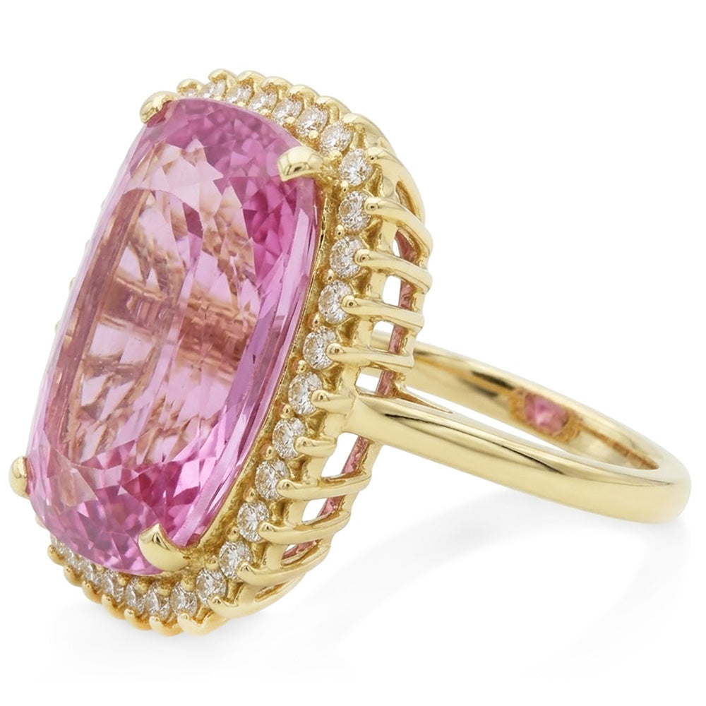 Yellow Gold 14K Pink Kunzite 44.35 Ct Natural Earth Mined Diamond Gemstone Ring Jewellery