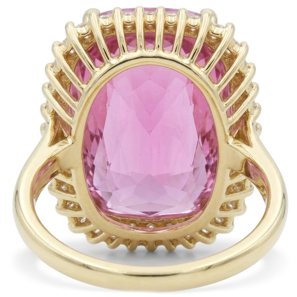Yellow Gold 14K Pink Kunzite 44.35 Ct Natural Earth Mined Diamond Gemstone Ring Jewellery