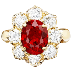Yellow Gold 14K Red Ruby Natural Earth Mined Diamond Wedding Ring Jewellery 4 Carats