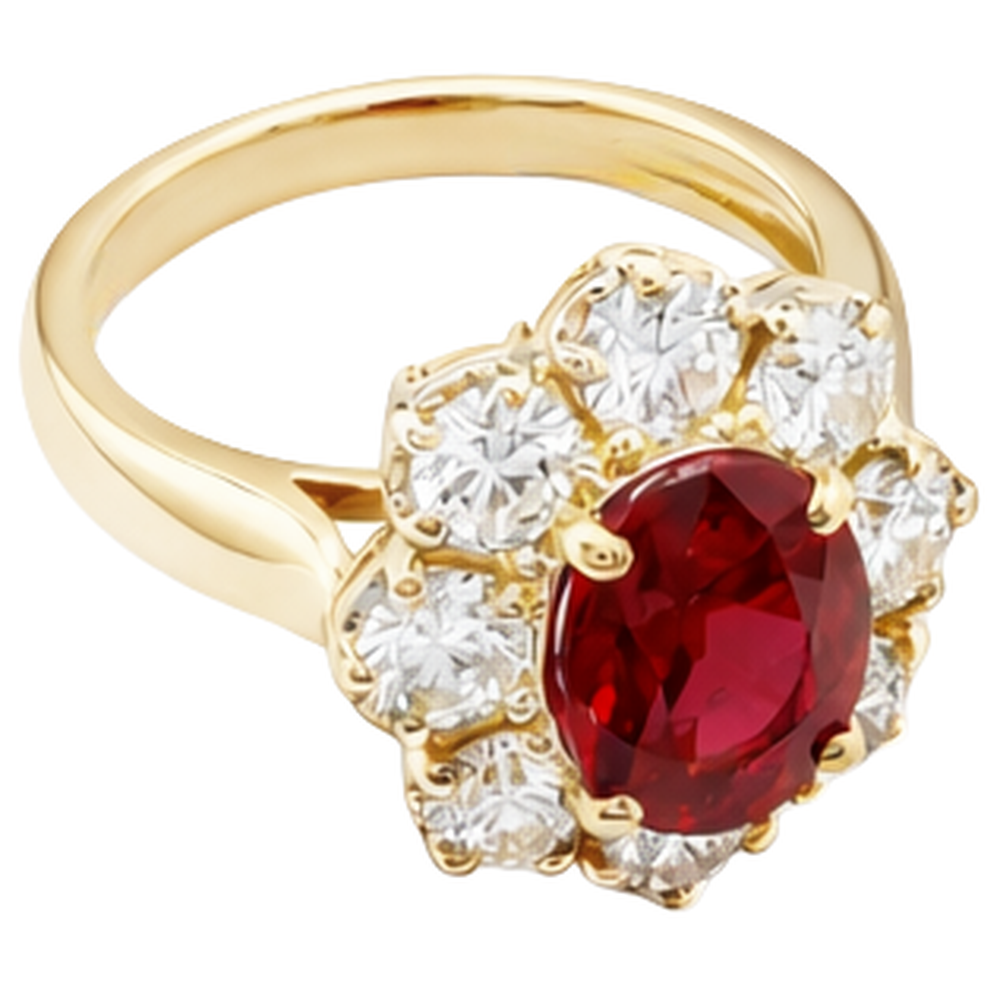 Yellow Gold 14K Red Ruby Natural Earth Mined Diamond Wedding Ring Jewellery 4 Carats