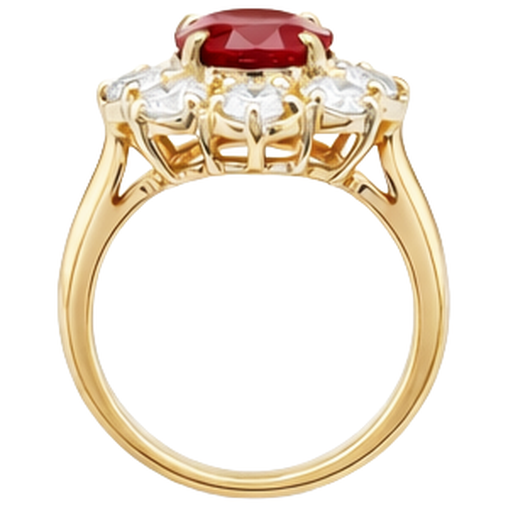 Yellow Gold 14K Red Ruby Natural Earth Mined Diamond Wedding Ring Jewellery 4 Carats