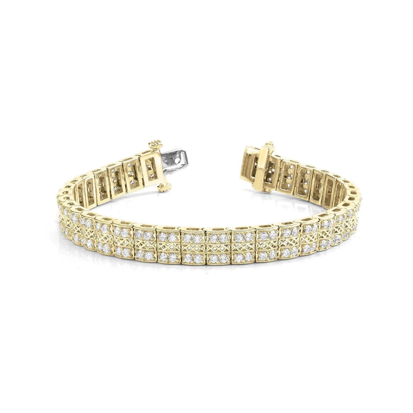 Yellow Gold 14K Round Brilliant Cut 7 Carats Natural Diamonds Bracelet