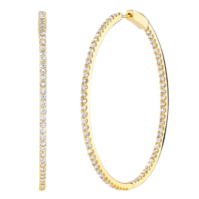 Yellow Gold 14K Round Cut 3.00 Carats Natural Diamonds Lady Hoop Earrings