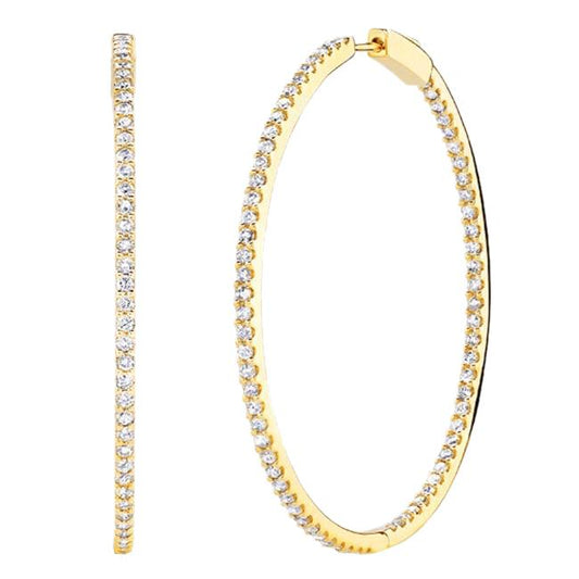 Yellow Gold 14K Round Cut 3.00 Carats Natural Diamonds Lady Hoop Earrings