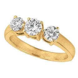 Yellow Gold 1.75 Carats Real Diamond 3 Stone Anniversary Ring Jewelry