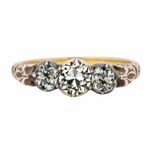Yellow Gold 3 Stone Old Mine Cut Natural Diamond Ring 4.50 Carats Filigree