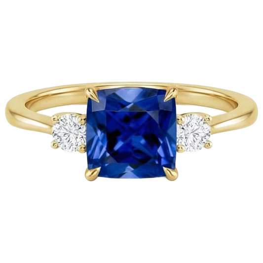 natural round sapphire 2.50ct ring profile view
