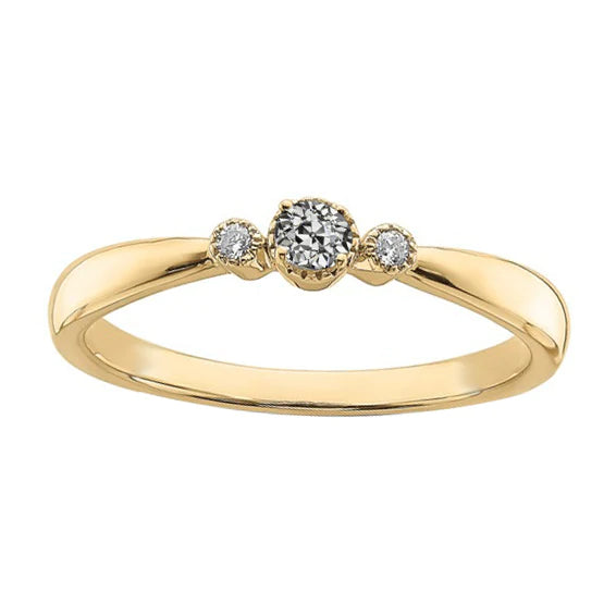 Yellow Gold 3 Stone Wedding Ring Round Old Mine Cut Real Diamond 1 Carat