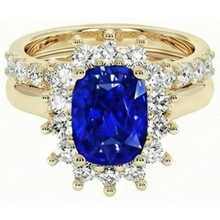 Yellow Gold Ceylon Sapphire Ring Set With Natural Earth Mined Diamond Accents 7.50 Carats