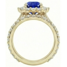 Yellow Gold Ceylon Sapphire Ring Set With Natural Earth Mined Diamond Accents 7.50 Carats