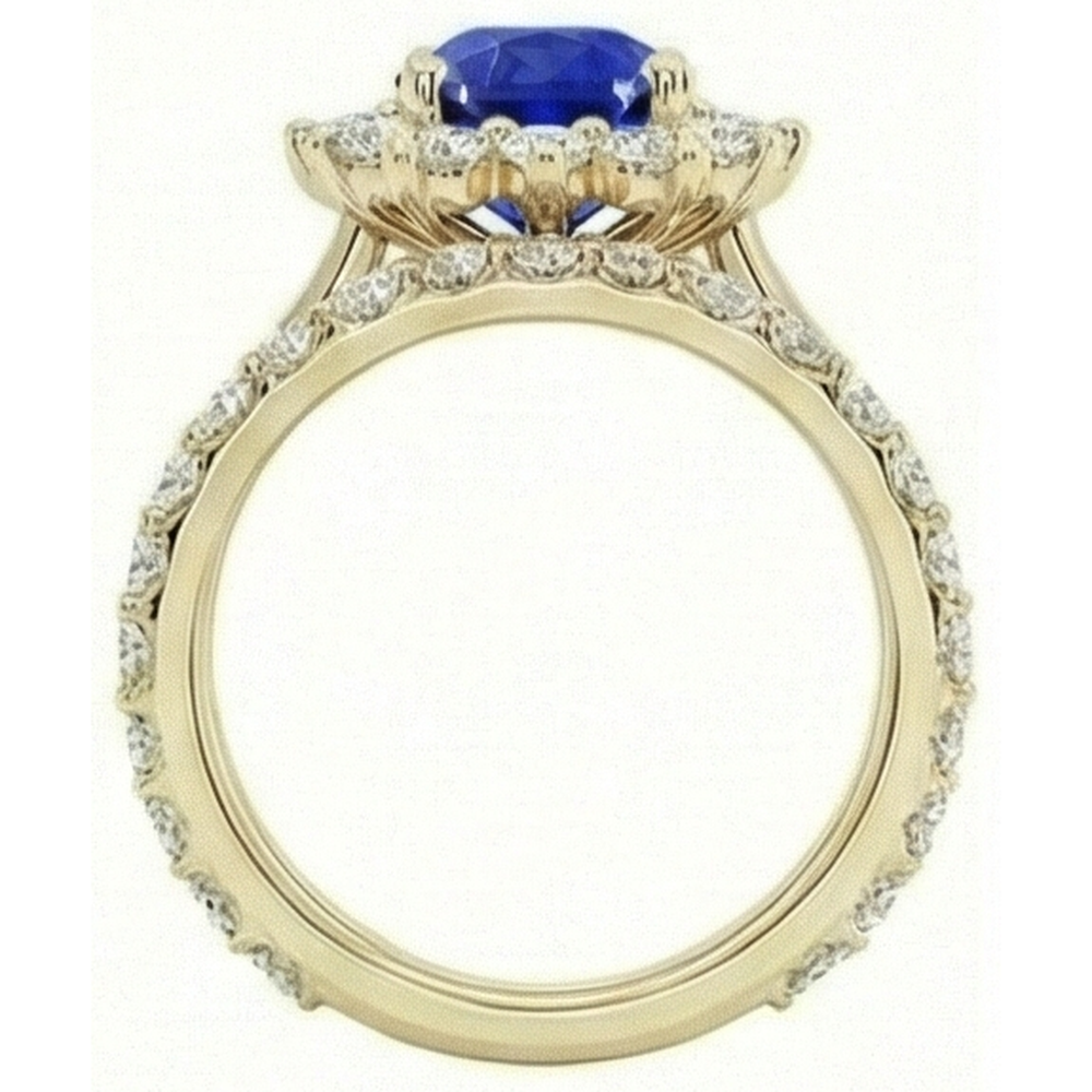 Yellow Gold Ceylon Sapphire Ring Set With Natural Earth Mined Diamond Accents 7.50 Carats