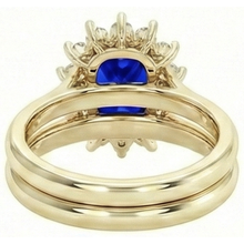 Yellow Gold Ceylon Sapphire Ring Set With Natural Earth Mined Diamond Accents 7.50 Carats