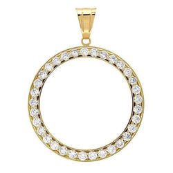 Yellow Gold Dollar Genuine Diamond Bezel Pendant 3 Carats (Coin not included)