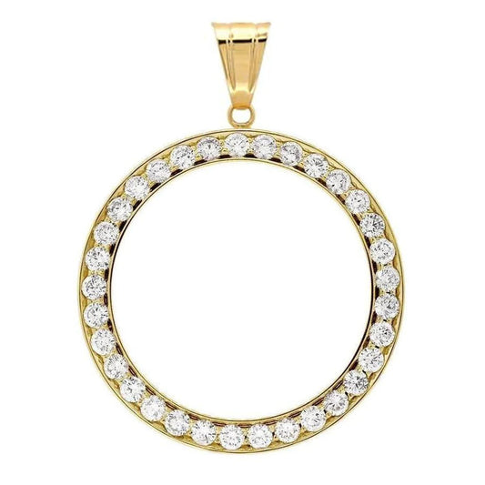 Yellow Gold Dollar Genuine Diamond Bezel Pendant 3 Carats (Coin not included)