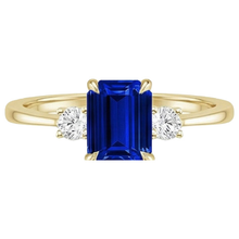 Yellow Gold Emerald 3 Stones Ring Blue Sapphire & Natural Earth Mined Diamond 3.50 Carats