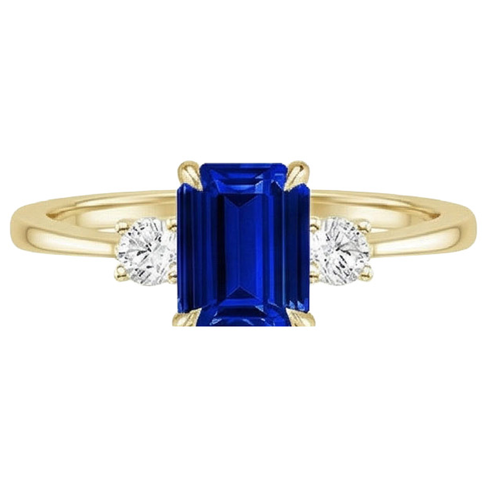 Yellow Gold Emerald 3 Stones Ring Blue Sapphire & Natural Earth Mined Diamond 3.50 Carats