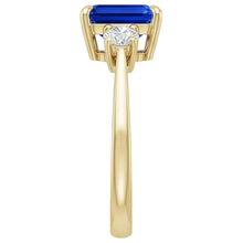 Yellow Gold Emerald 3 Stones Ring Blue Sapphire & Natural Earth Mined Diamond 3.50 Carats