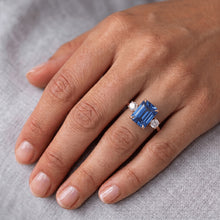 Yellow Gold Emerald 3 Stones Ring Blue Sapphire & Natural Earth Mined Diamond 3.50 Carats