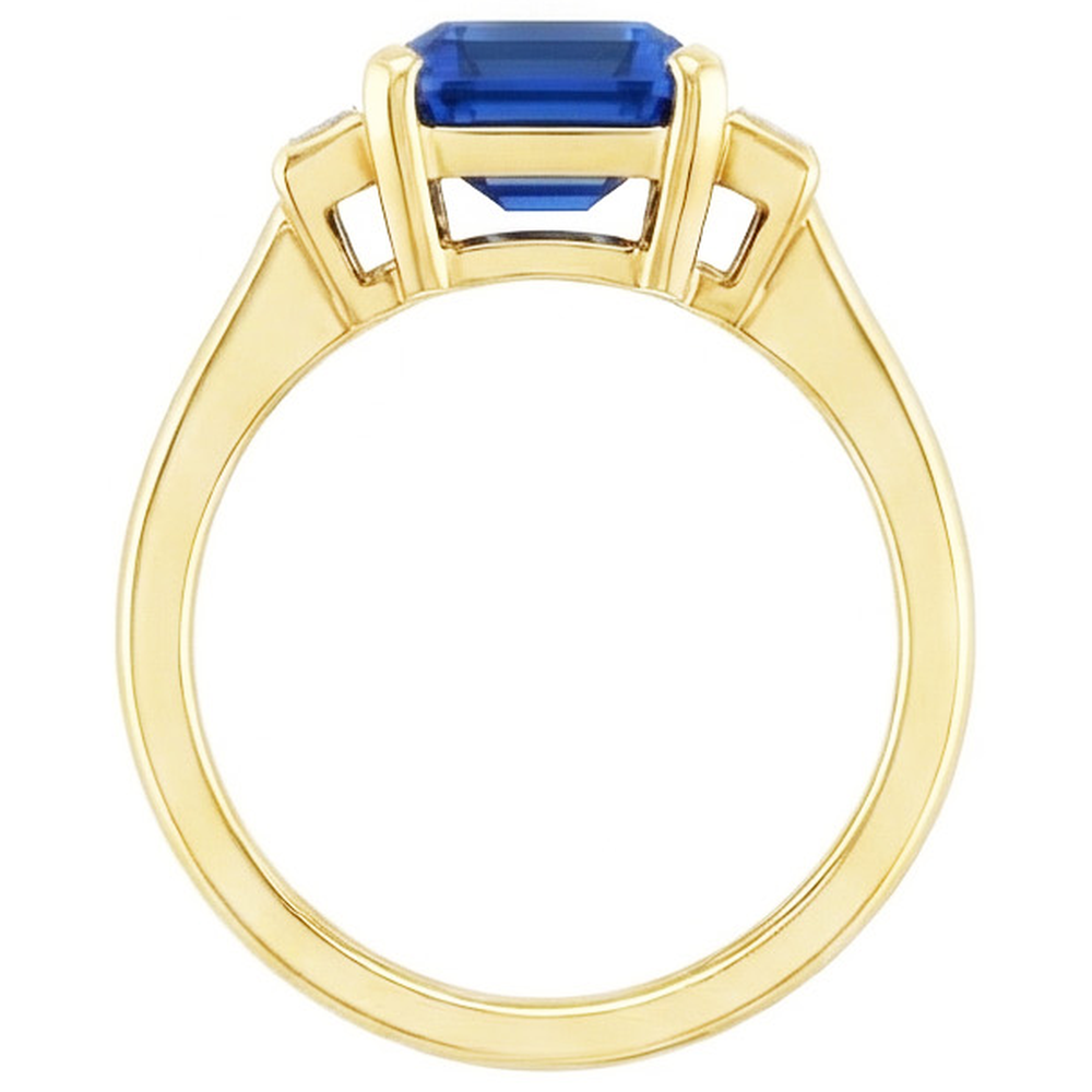 Yellow Gold Emerald Gemstone Ring Baguette Natural Earth Mined Diamonds 5 Carats 3 Stone