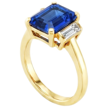 Yellow Gold Emerald Gemstone Ring Baguette Natural Earth Mined Diamonds 5 Carats 3 Stone