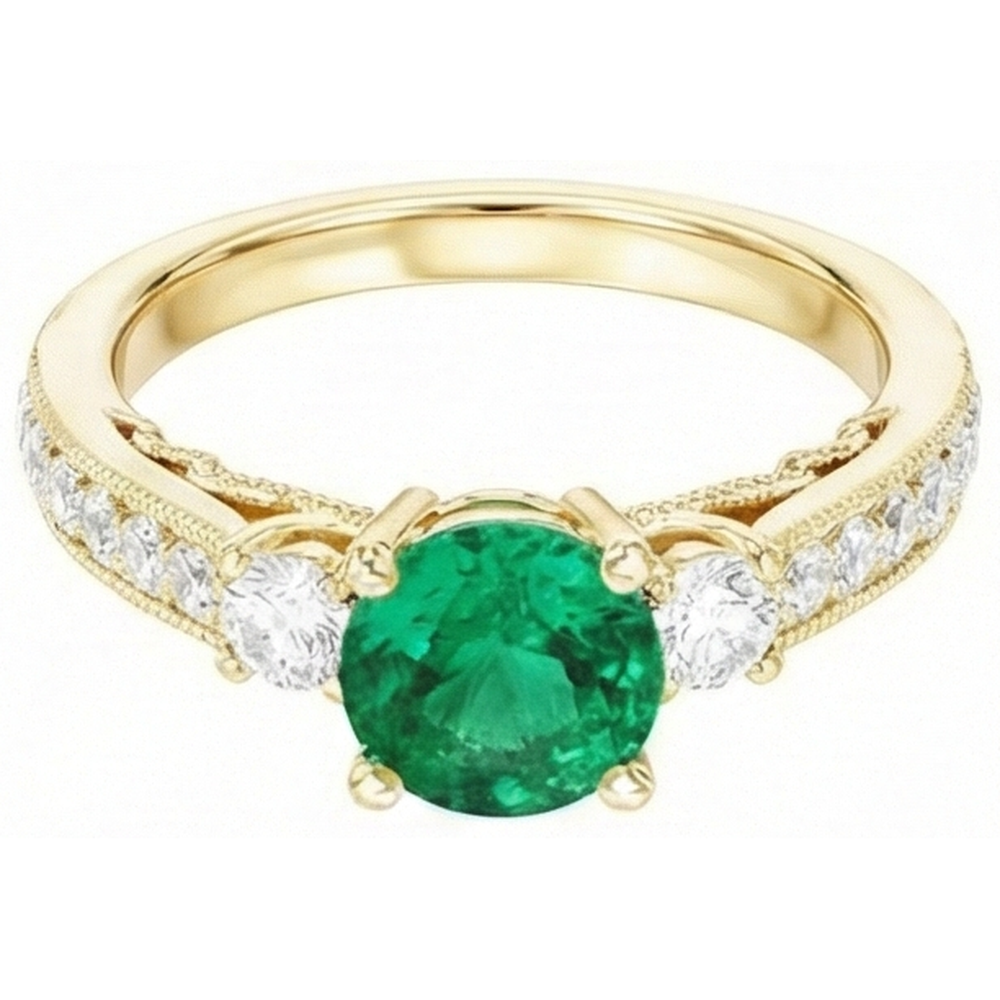 Genuine Fine Emerald Gemstone Ring – front view