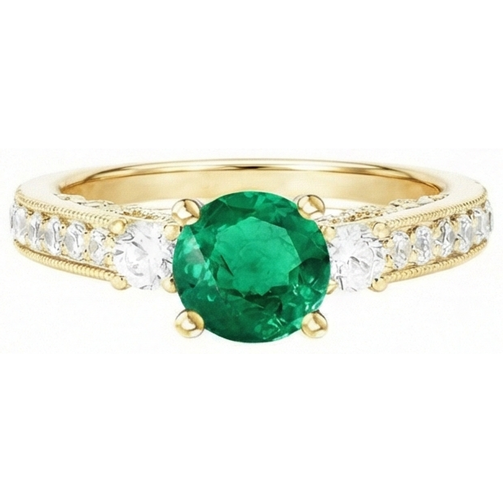 Designer Fine Emerald Gemstone Ring 2 ct – side view