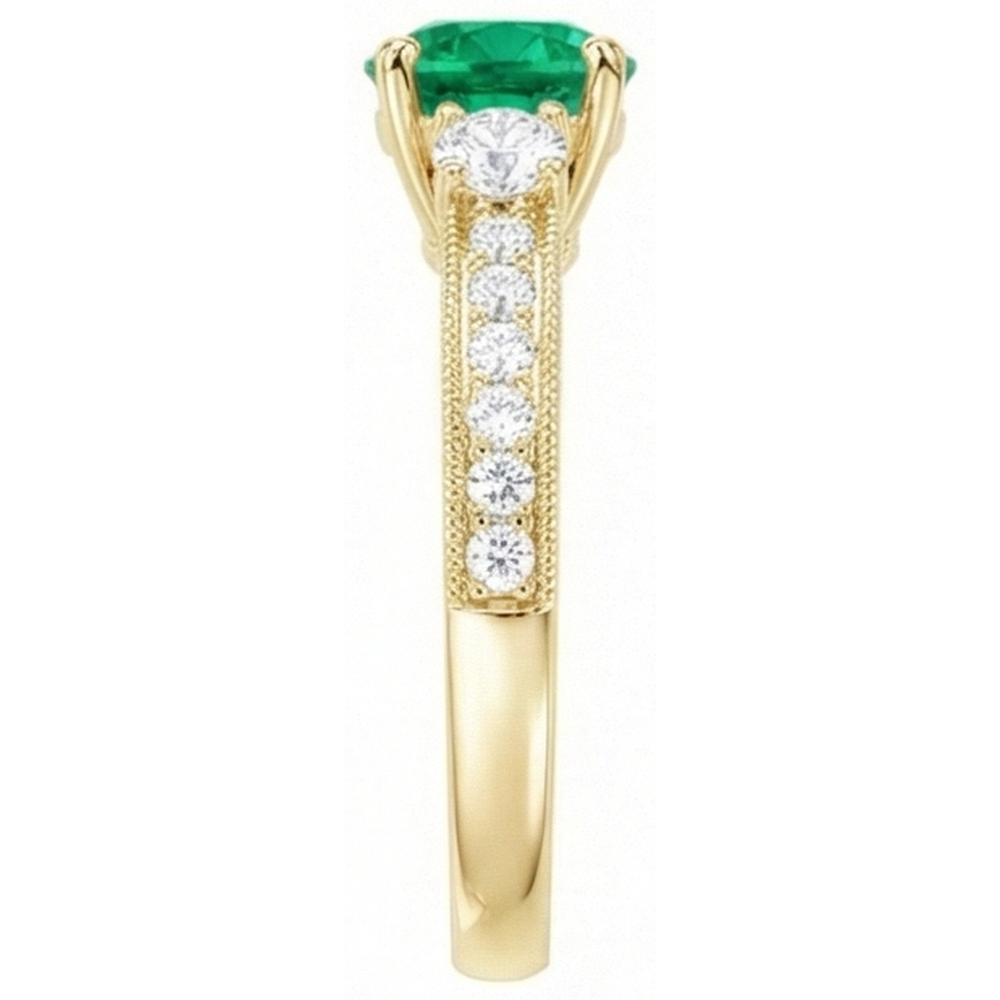 Round Cut Fine Emerald ring in 14K Yellow Gold – angle view