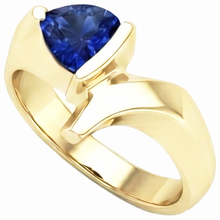 Yellow Gold Gemstone Ring Trillion Shaped Ceylon Sapphire 1 Carat
