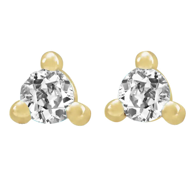 Yellow Gold Genuine Diamond Studs 4 Carats Round Old Miners 3 Prong Set