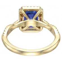 Yellow Gold Halo Ring Emerald Shaped Sri Lankan Sapphire 3 Carats