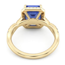 Yellow Gold Halo Ring Emerald Shaped Sri Lankan Sapphire 3 Carats