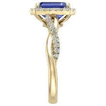 Yellow Gold Halo Ring Emerald Shaped Sri Lankan Sapphire 3 Carats