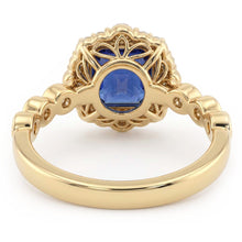 Yellow Gold Halo Ring Flower Style Asscher Blue Sapphire 4.50 Carats