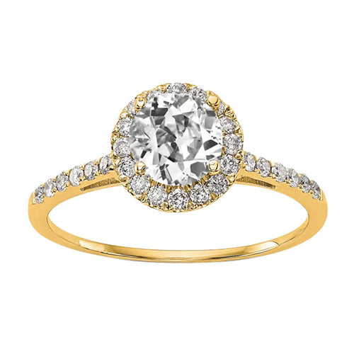 Yellow Gold Halo Ring With Accents Old Cut Real Diamond 3.25 Carats